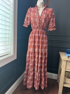 MAX STUDIO Rust Floral Tiered Maxi Dress -XS